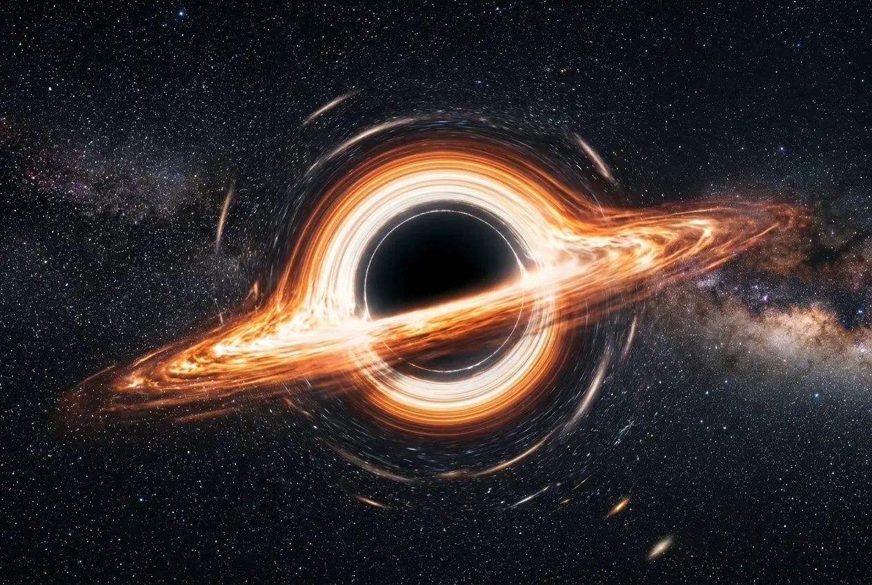 Trou noir avec disque d'accrétion dans l'espace